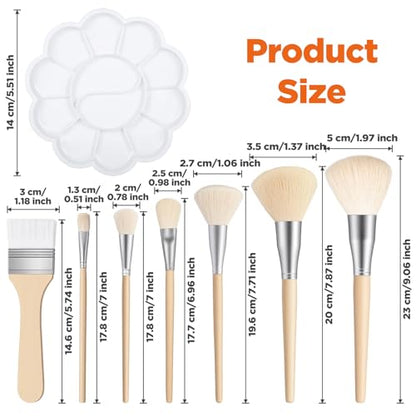 ElevateTech Gilding Brush Set, 7 Pcs Goat Hair Blend Mop Brush Set with Color Palette for Acrylic Painting Professional Blending Brushes for Gouache Watercolor Oil Face Body Art Painting Gold foil