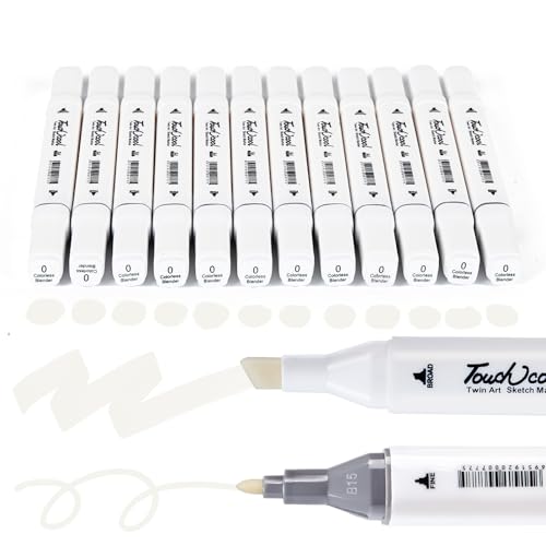 12Pcs Alcohol Markers Pure Color Series,Chisel & Fine Dual Tip Art Solid Color Markers Set for Adults Beginner Drawing Sketching Illustration (Colorless Blender) - color: Colorless Blender