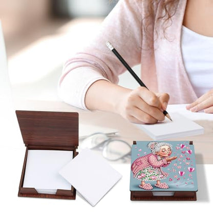 MVVMTOP Diamond Painting Kit memo Box, Diamonds Art DIY Grandma Patterns Sticky Note Box Special Shape Drill, with 160 Sticky Note, Ideal for Home Office Supplies, Handicrafts, Holiday Gifts - color: Grandma