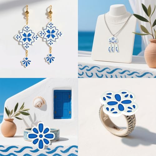 ORIGACH 17 Pcs Portuguese Peranakan Tiles Polymer Clay Cutters, Mediterranean Flower Frame & Tiles Design Clay Cutters for Polymer Clay Jewelry Earrings with a Clear Storage Box - style: Portuguese Peranakan Tiles