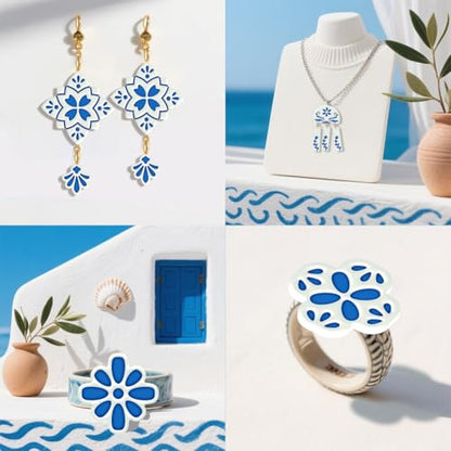 ORIGACH 17 Pcs Portuguese Peranakan Tiles Polymer Clay Cutters, Mediterranean Flower Frame & Tiles Design Clay Cutters for Polymer Clay Jewelry Earrings with a Clear Storage Box - style: Portuguese Peranakan Tiles