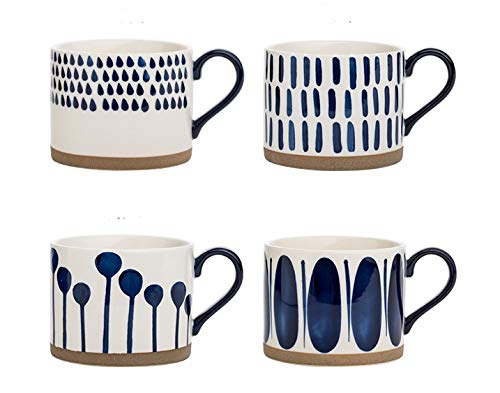 Koja 16 oz. Elegant Hand Painted Decorative Large Porcelain Ceramic Mug Set. 4 Decorative Mugs. Colorful Gift Pack. Impress & Entertain Family & Guests. Dishwasher Microwave Safe. - size: 16 oz Blue