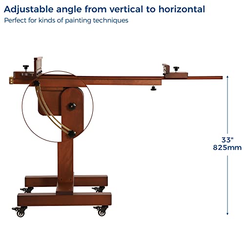 VISWIN Studio Heavy-Duty Easel, Holds Canvas Up to 71", Tilts Flat & Movable, Adjustable Solid Beech Wood Large Easel Stand for Painting, TV & Display, Floor Art Easel for Adult, Artist - Walnut - color: Walnut Brown