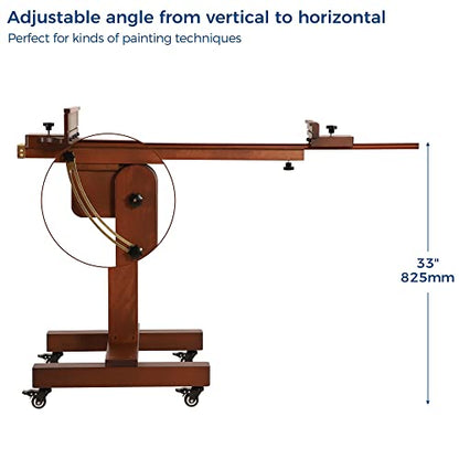 VISWIN Studio Heavy-Duty Easel, Holds Canvas Up to 71", Tilts Flat & Movable, Adjustable Solid Beech Wood Large Easel Stand for Painting, TV & Display, Floor Art Easel for Adult, Artist - Walnut - color: Walnut Brown
