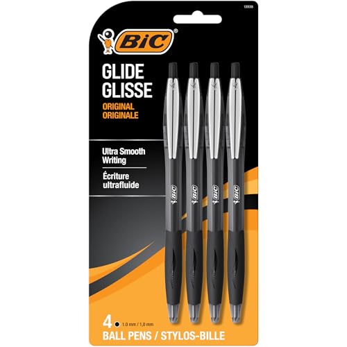 BIC Glide Black Retractable Ballpoint Pens, Medium Point (1.0mm), 4-Count Pack, Ultra Smooth Writing Black Pens - color: Black, size: 4 Count (Pack of 1)