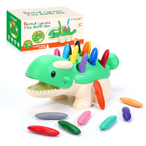 YPLUS Dinosaur Toys with Peanut Crayons, Montessori Sensory Fine Motor Learning Toys 24 Colors Toddler Crayons Box Toy Activity Set for Kids - style: 24 Vibrant Colors with Box