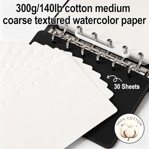Travel Watercolor Set, 16 Colors Standard (8 Matte & 8 Shimmer), Pocket Paint Set with 30-Sheet 300G Cotton Sketchbook, Detachable Palette, Water Cup & Water Brush, Black - color: Black