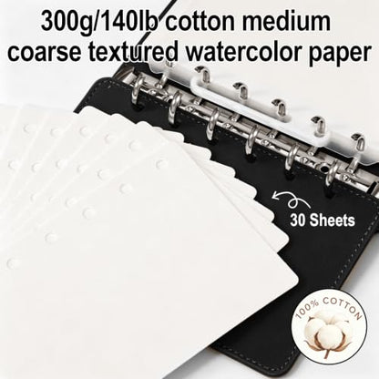 Travel Watercolor Set, 16 Colors Standard (8 Matte & 8 Shimmer), Pocket Paint Set with 30-Sheet 300G Cotton Sketchbook, Detachable Palette, Water Cup & Water Brush, Black - color: Black