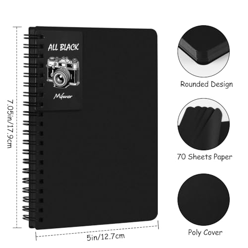 5x7in Black Paper Mixed Media Sketchbook, 110gsm Spiral Bound Art Journal Sketchbook, 70Sheets Acid-Free Travel Pocket Sketch Pad for Drawing, Illustration, Ideal for Most Dry Media - color: 1-BlackPaper-SideSpiral