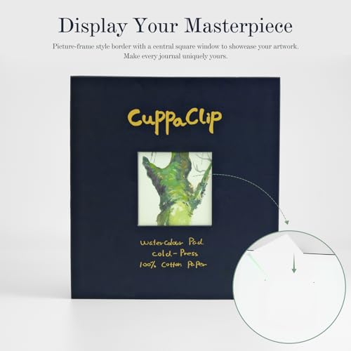 CuppaClip Watercolor Paper Pad Cover Illustration Pure Cotton Pulp Cold Press 300GSM Acid-Free Hardback Watercolor Book (Navy Blue) - color: Navy blue
