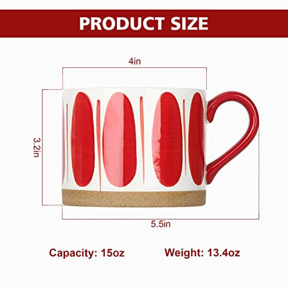 Koja 16 oz Premium Hand Painted Porcelain Ceramic Mug Set, Large Coffee & Tea Mugs, Elegant Decorative Durable Stoneware Microwave Safe Drinkware for Home Kitchen, 4-Pack - size: 16 oz Red