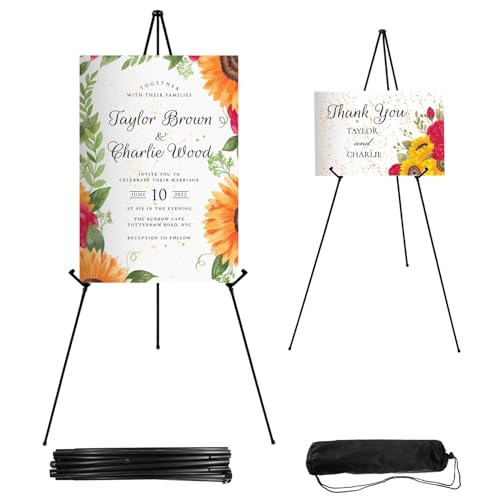 JEAWIWI 2PCS Black Easel Stand for Wedding Sign Stand, 66 Inch Portable Adjustable Poster Stands for Display, Floor Tripod Collapsible Display Easel, Balck Metal Easel Stand with Portable Bags - color: Black, size: 2 PCS