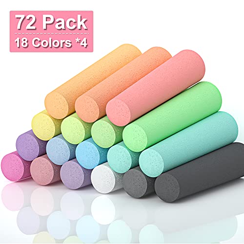 feela Sidewalk Chalk, 18 Colors 72 Pack Sidewalk Chalk Bulk Set, Jumbo Outdoor Chalk For Family, Paint on Sidewalk School Chalkboard Blackboard Street Playground