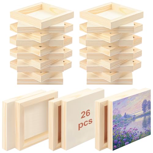 26 Pack 5 x 5 Inch Wood Panels, 5 inch Square Wooden Canvas Boards for Crafts, Painting, and DIY Art Projects - size: 26 Pack 5 x 5 Inch