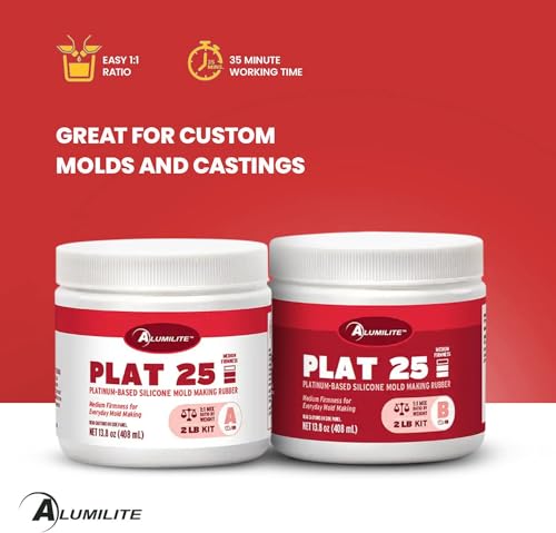 Alumilite Plat 25 Platinum-Based Silicone Mold-Making Kit 2 lbs (1 lb Part A + 1 lb Part B) with Rubber, For Resin Casting, Food-Safe Molds for Fondants, Cakes, Chocolate, and Sugar