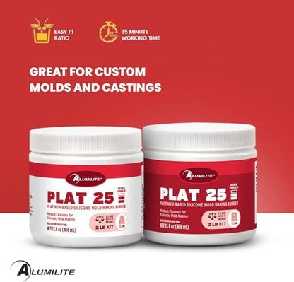 Alumilite Plat 25 Platinum-Based Silicone Mold-Making Kit 2 lbs (1 lb Part A + 1 lb Part B) with Rubber, For Resin Casting, Food-Safe Molds for Fondants, Cakes, Chocolate, and Sugar