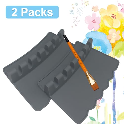 2 Packs Silicone Paint Brush Holders Paint Brush Organizer Large Paint Brush Stand Rest with 6 Slots for Watercolor Oil Acrylic Painting Brushes
