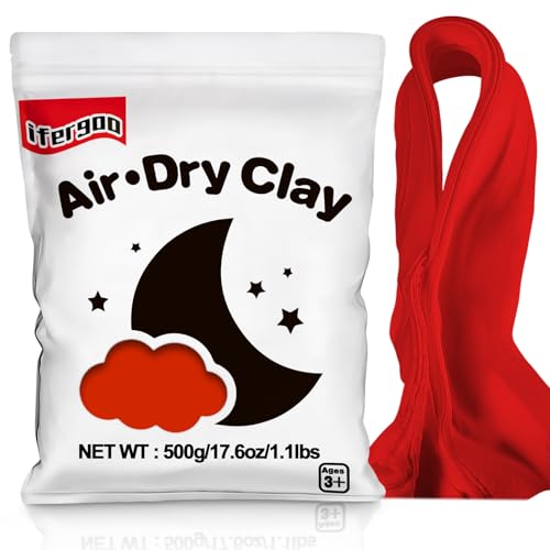 ifergoo Red Air Dry Clay - Moldable Cosplay, DIY Creative Modeling Clay for School Arts & Craft Project, Fake Bake, Slime Supplies, Super Light Magic Foam Molding Clay, Soft, No-Sticky, 1.1LBS/500G - color: Red/500g