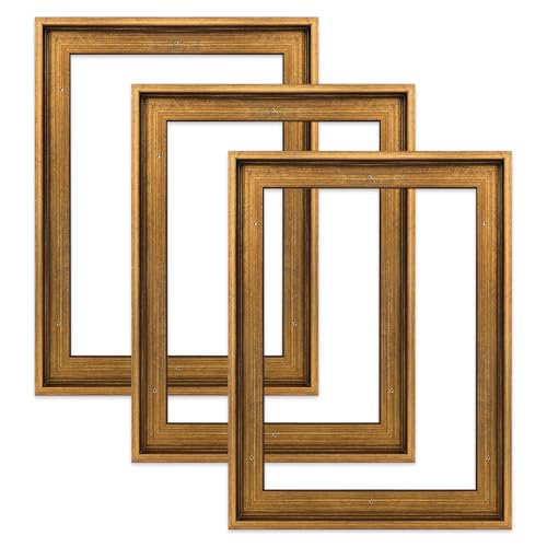 Floating Frame for 5x7 Canvas Painting with 0.6-0.8” Deep, 3 Pack Vintage Floater Frame for Canvas Prints, Art frame for Wall Prints Diamond Painting Paint by Numbers (Gold) - color: Vintage Gold, size: 5x7"