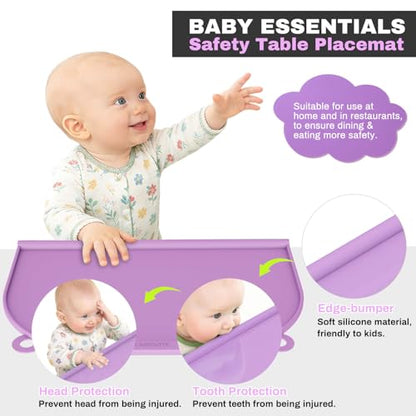 Large Silicone Suction Table Mat, 17" x 12" Thick Placemat with Edge-Bumper, Raised Edge Leakproof, Non-Slip for Kids Toddler Baby Essentials Dinning, Restaurant Eating, Plates, Art, Craft & Painting - color: Purple