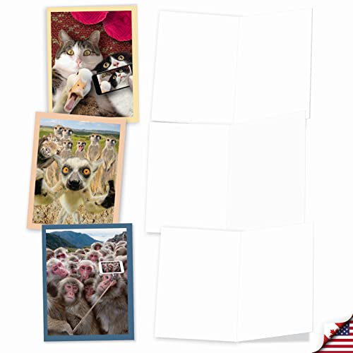 Best Card Co 10 Adorable Note Cards Blank (4 x 5.12 Inch) Wildlife and Animal Cards, Assorted Boxed Set Animal Selfies for Animal Lovers M2373OCB-NB - style: Animal Selfies