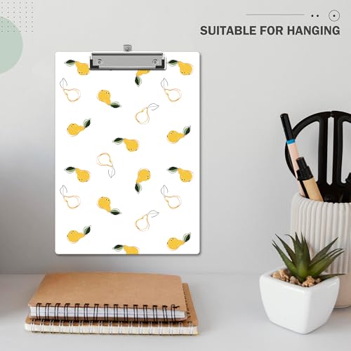 Cute Clipboard, Yellow Pear ClipBoards with Low Profile Clip for Teachers Nurses Students, Fashion ClipBoards Suitable for School Office, 12.6 x 9 Inch Size - C04 - style: Pear