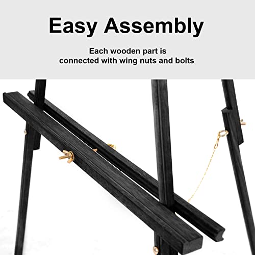 Falling in Art 65" A-Frame Tripod Easel Stand, Wooden Display Easel with Adjustable Canvas Holder, Floor Easel for Wedding Signs, Posters, Paintings, Artwork(Black) 1 Pack - color: Black-1 Pack
