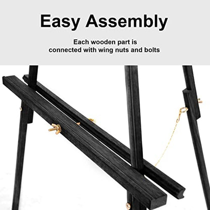 Falling in Art 65" A-Frame Tripod Easel Stand, Wooden Display Easel with Adjustable Canvas Holder, Floor Easel for Wedding Signs, Posters, Paintings, Artwork(Black) 1 Pack - color: Black-1 Pack