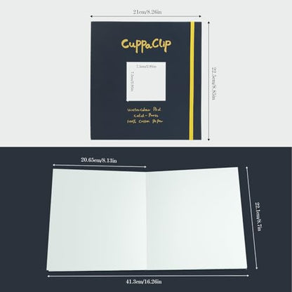 CuppaClip Watercolor Paper Pad Cover Illustration Pure Cotton Pulp Cold Press 300GSM Acid-Free Hardback Watercolor Book (Navy Blue) - color: Navy blue