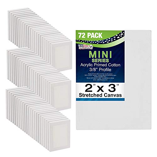 U.S. Art Supply 2x3 Mini Canvases for Painting, 72 Pack Bulk Small Stretched Artist Canvas Professional Primed - Ideal for Arts & Crafts