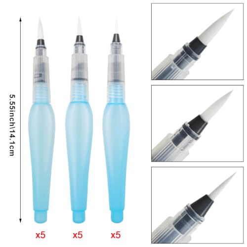 15Pcs Watercolour Brush Pens Refillable | Refillable water brush pens for watercolor painting, calligraphy, sketching. Perfect for artists, beginners, hobbyists.