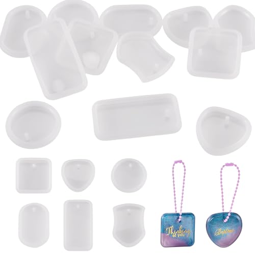 12Pcs Silicone Molds Assorted Shapes Resin Epoxy Molds for Keychain Charms Pendants Handmade Necklace Jewelry Casting Mold for DIY Craft Supplies White 1.61~2.05x1.36~1.65x0.30inch