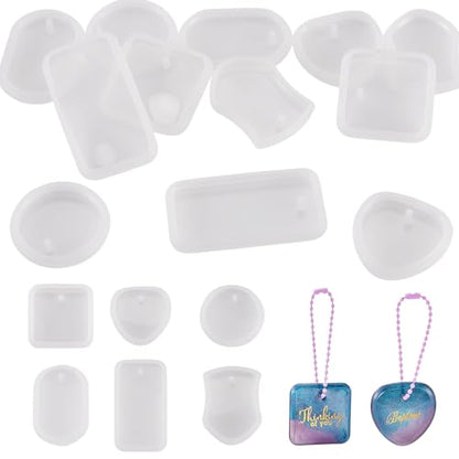 12Pcs Silicone Molds Assorted Shapes Resin Epoxy Molds for Keychain Charms Pendants Handmade Necklace Jewelry Casting Mold for DIY Craft Supplies White 1.61~2.05x1.36~1.65x0.30inch