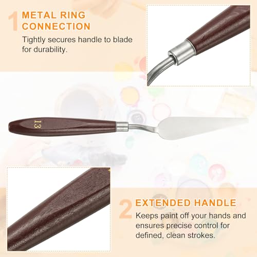 HARFINGTON Palette Knife Painting Tool 3.31 x 0.94 Stainless Steel Art Spatula Pallet Knives Scrapers Tools with Beech Wood Handle for Acrylic Oil Canvas Mixing Spreading, Red/Silver - size: 3.31" x 0.94"