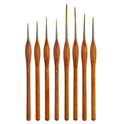 U.S. Art Supply 8 Piece Taklon Detail and Liner Artist Brush Set with Wood Comfort Grip Handles - Art, Detailing, Acrylic, Oil, Watercolor - style: 8-Piece
