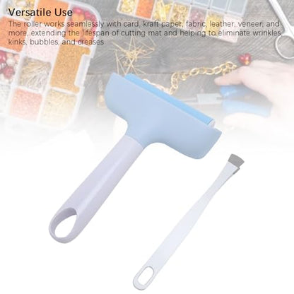 FAUOSWUK Rubber Brayer Roller, Silicone Roller and Tweezers Kit, Boat Flooring Install Printmaking Painting Stamping Wallpaper Gluing for Bubble Removal, Gripping and Lifting Threads (Light Blue) - color: Light Blue