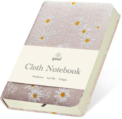 Fabric Pocket Notebook, Flower Cloth Hardcover Journal, A6, 264 Pages, 4x6 Small Notebook & Sketchbook, Similar Embroidered Journal, Lay Flat, Daisy Gifts for Women, Pink - color: A6-Cute Daisy Pink