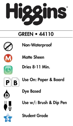 Higgins Dye-Based Drawing Ink, Green, 1 Oz Bottle (44110) - color: Green