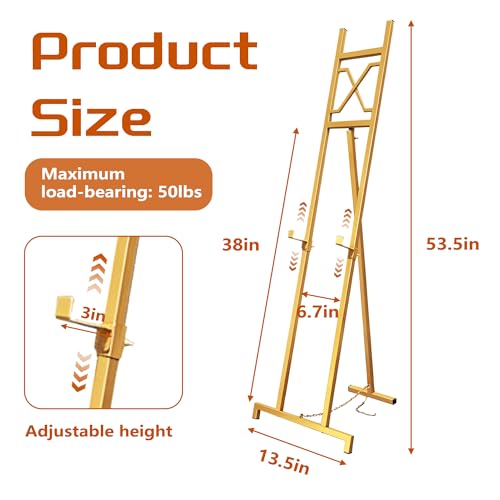 Easel Stand, 13.5" x 53.5" Adjustable Height Metal Easel Display Stand, Square Tube Gold - color: Gold