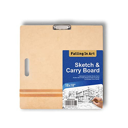 Falling in Art 18x18 Sketch Board, Drawing Tote Board for Artists with Sturdy Clip and Rubber Bands, Portable Art Clipboard for Classroom and Studio Drawing - size: 18X18"