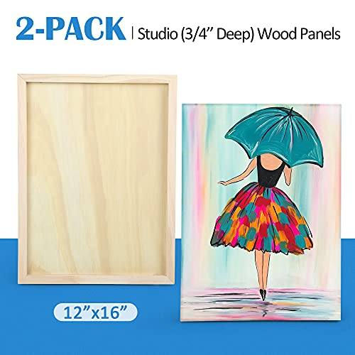 Falling in Art Unfinished Birch Wood Panels Kit, 2 Pack of 12x16’’ Studio 3/4’’ Deep Cradle Boards for Pouring Art, Crafts, Painting, and More - size: 12*16 2-pack