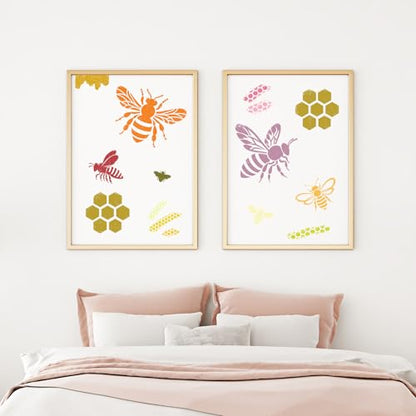 JarThenaAMCS 16Pcs Bee Stencils Assorted Bee Honeycomb Templates Stencils Reusable Summer Plastic Drawing Painting Template for DIY Art Craft Painting on Wood - style: Bee