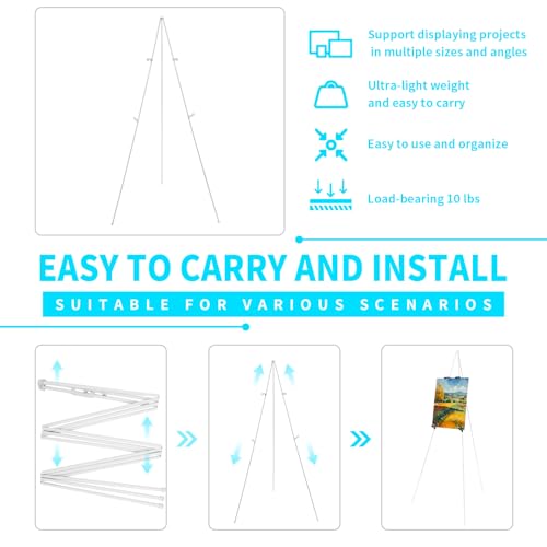 MXG Portable Folding Metal White Display Easel Stand for Sign, Painting & Poster, 66" Height Adjustable Acrylic Sign Holder with 4 Clips for Wedding, Office, Art Exhibition & Classroom - color: White