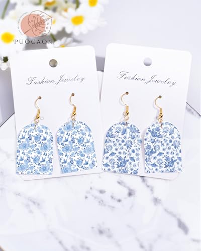 Puocaon Blue Flower Transfer Paper - Elegant Floral Transfer Sheets for Polymer Clay Jewelry, 20 Sheets Polymer Clay Earrings Transfer Paper Chinoiserie Blue Flower - color: blue flower