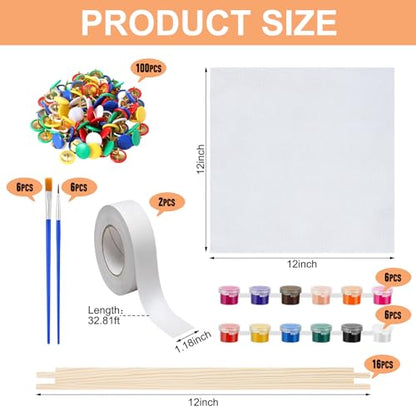 Novabright 128 Pcs 18 Mesh Needlepoint Canvas Kit for Beginners Adult Include 4 Pcs 12 Inch White Blank Needle Point Canvas 16 Stretcher Bars 100 Thumbtacks 2 Masking Tape 6 Sets Paint Tool DIY Crafts