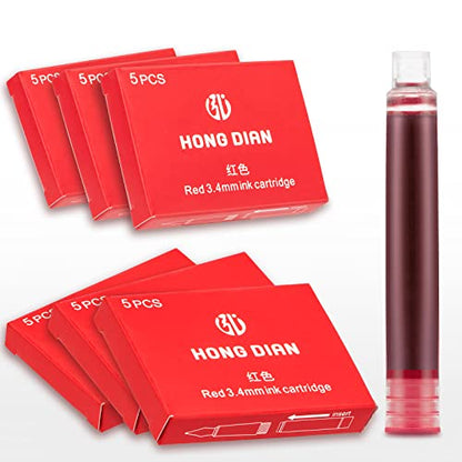 Hongdian Fountain Pen Red Ink Cartridges, 30 Refill Ink Cartridges, 3.4 mm Bore Diameter - color: Red