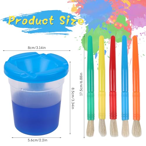 DIYASY No Spill Paint Cups with Lids, 10 Pcs Spill Proof Painting Containers and 10 Round Paint Brushes Kids Art Craft Class Home Supplies 10 Colors