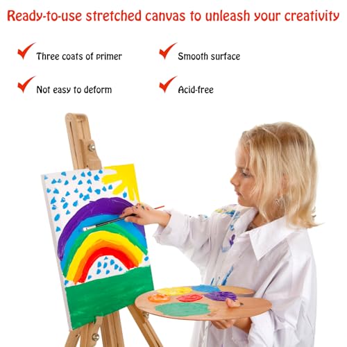 Stretched Canvas - 4x4, 5x7, 8x10, 9x12, 11x14 and Round Canvas 8x8, 10x10 (2 of Each) Total 14 Canvas Pack - 100% Cotton Blank Canvases for Oils Acrylics and Pouring - size: 14 Packs -7 Sizes (2 of Each)