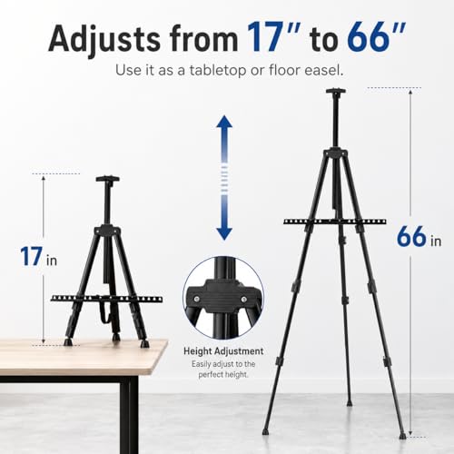 RRFTOK Easel Stand for Sign and Painting - Metal Tripod Adjustable Art Easels for Display Canvases Height from 17 to 66 Inch - Carry Bag for Table-Top/Floor Drawing and Displaying with Black - style: 66S Black 1-pack