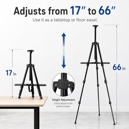 RRFTOK Easel Stand for Sign and Painting - Metal Tripod Adjustable Art Easels for Display Canvases Height from 17 to 66 Inch - Carry Bag for Table-Top/Floor Drawing and Displaying with Black - style: 66S Black 1-pack